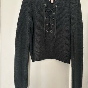 Women's Black Lace-Up Sweater